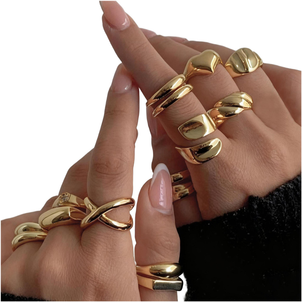 For Women Hip Hop Jewelry Set 12 Piece Adjustable Geometric Knuckle Rings Gold