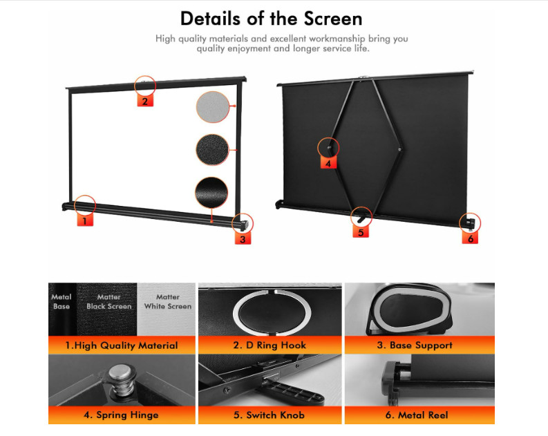Tabletop projector screen 40" diagonal matte white 16:9 screen 32"x24" TECDIGBO