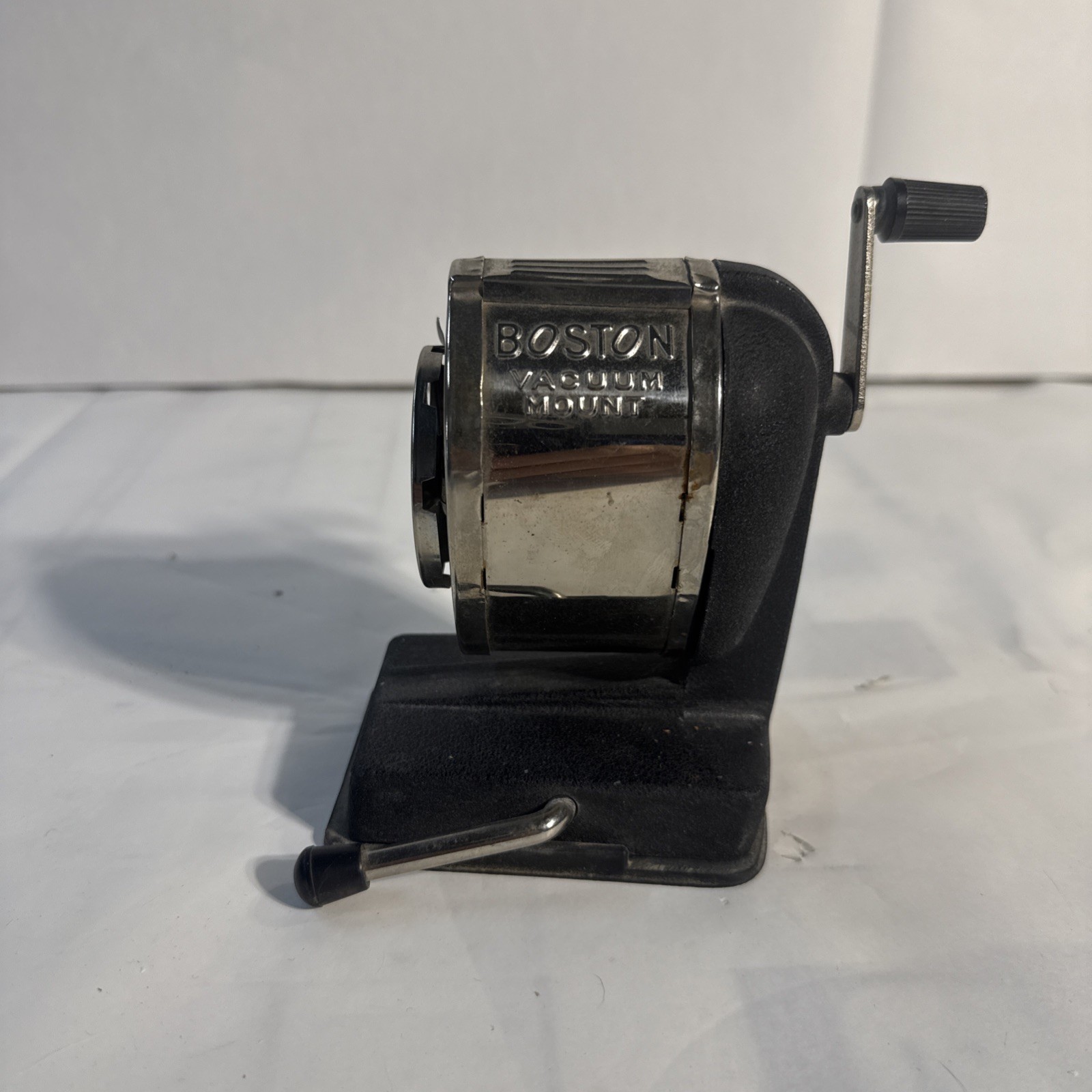 Vintage Boston Vacuum Mount 8 Hole Pencil Sharpener Manual Crank Suction