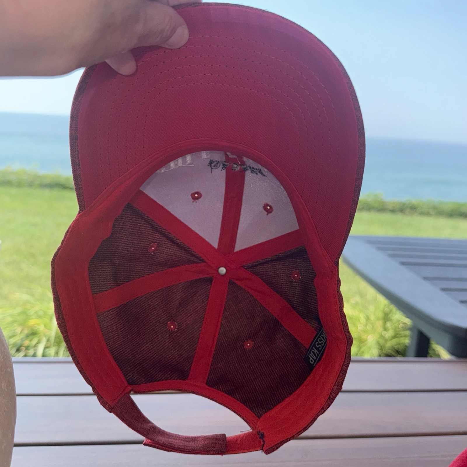Gulf Shores white Alabama Black Red Black Linen Look Hat Cap Hook Loop EUC