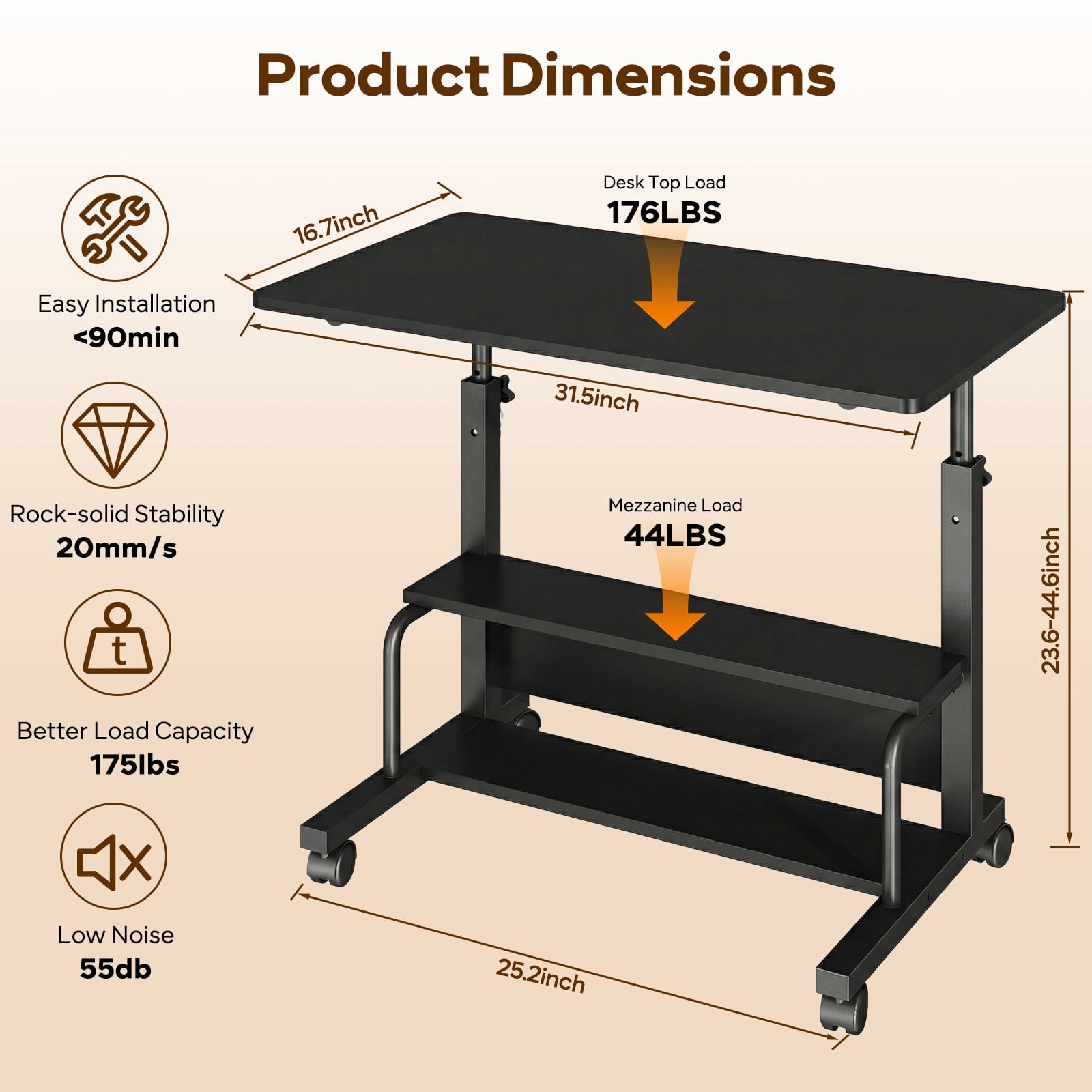 Height Adjustable Desk Standing Desk Small Desk for Small Spaces, Mobile Rolling