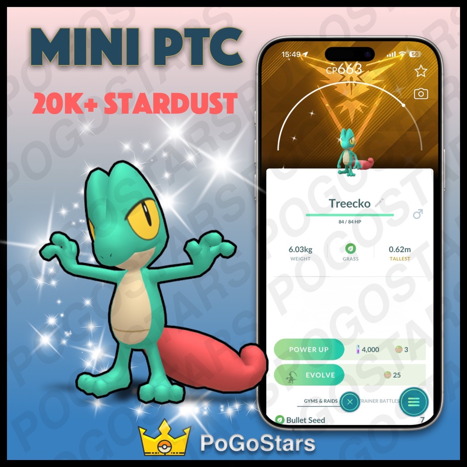 Pokémon PTC Go - Shiny Treecko - Team Instinct✨Special Background✨