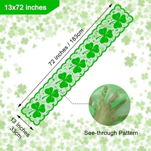 Lace Shamrock Table Runner 72 Inches, Green St. Patrick’s Day Table Runner,