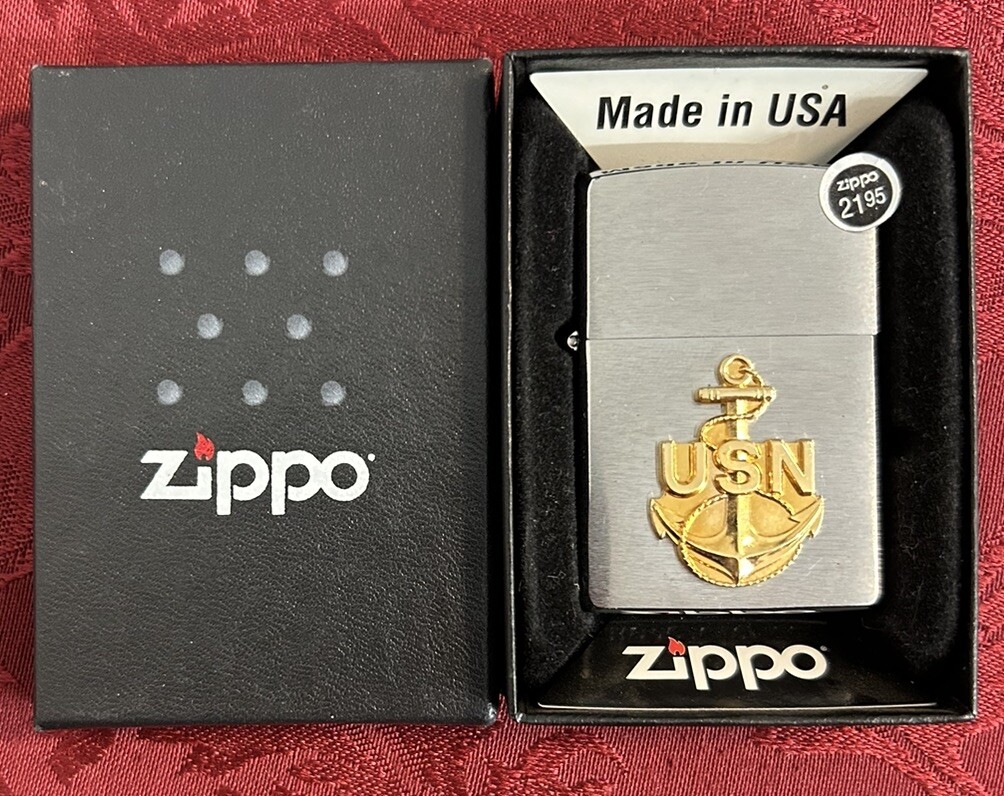 Zippo Lighter USN United States Navy Embossed NIB 2010 280ANC 54424