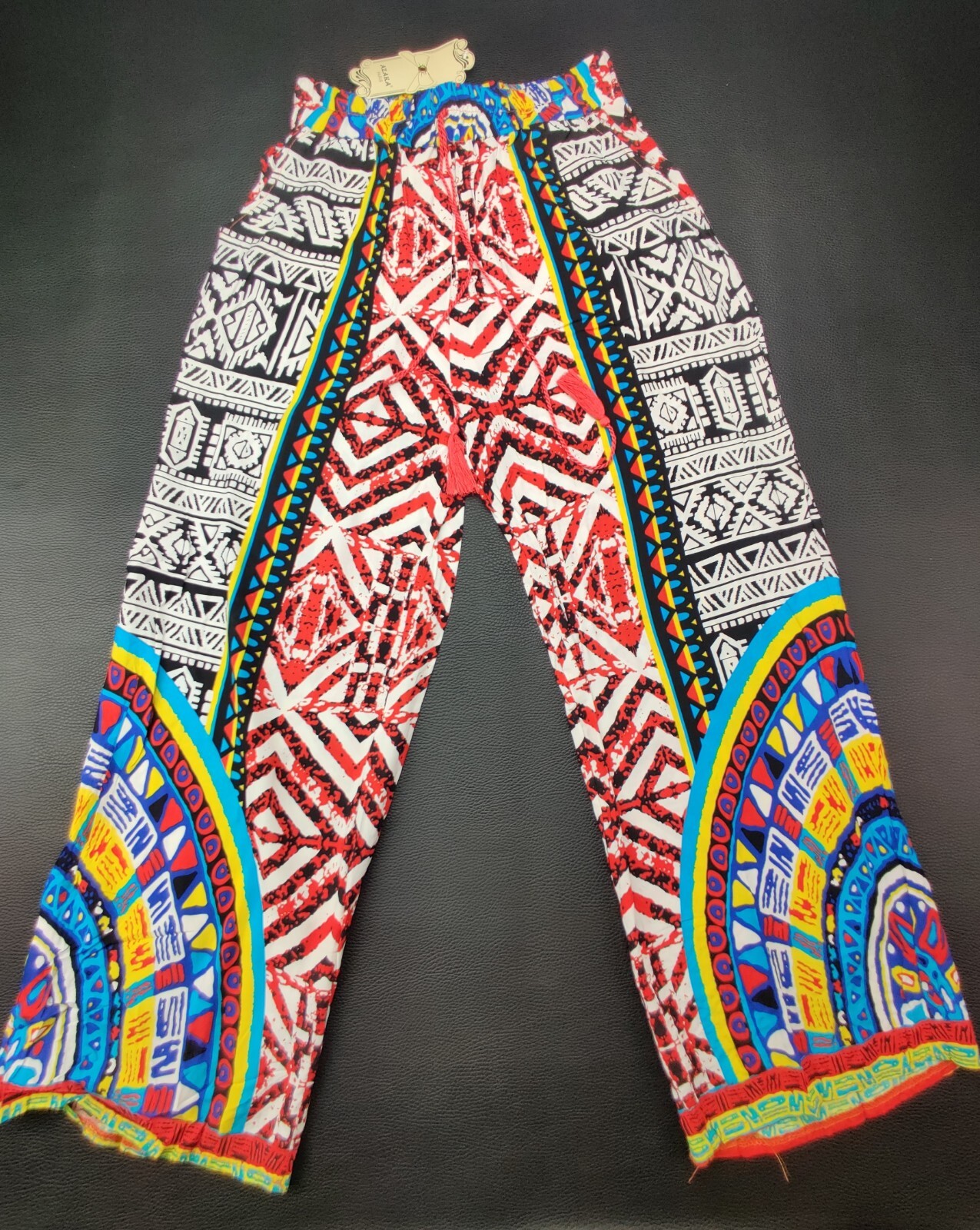 Azaka Paris Wmn's S/M Multi-Color Elastic Waist Loose Drawstring 26" Pants New