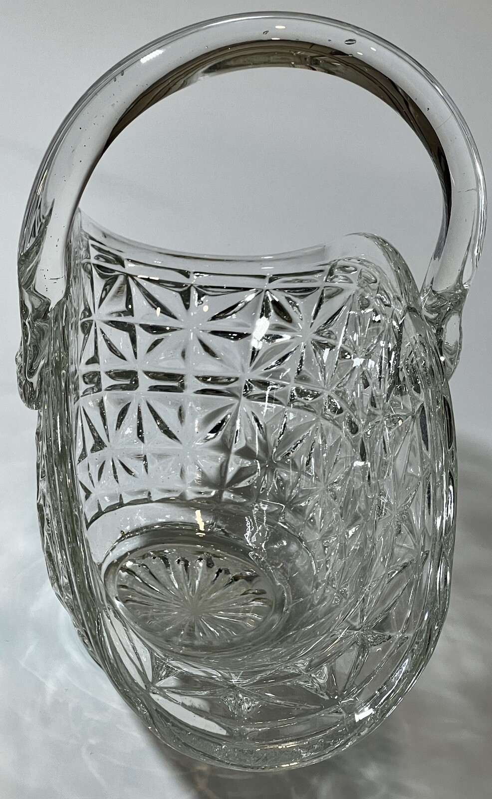 L.E. Smith Cut Glass Square Star Pattern Brides Basket Excellent Used Condition