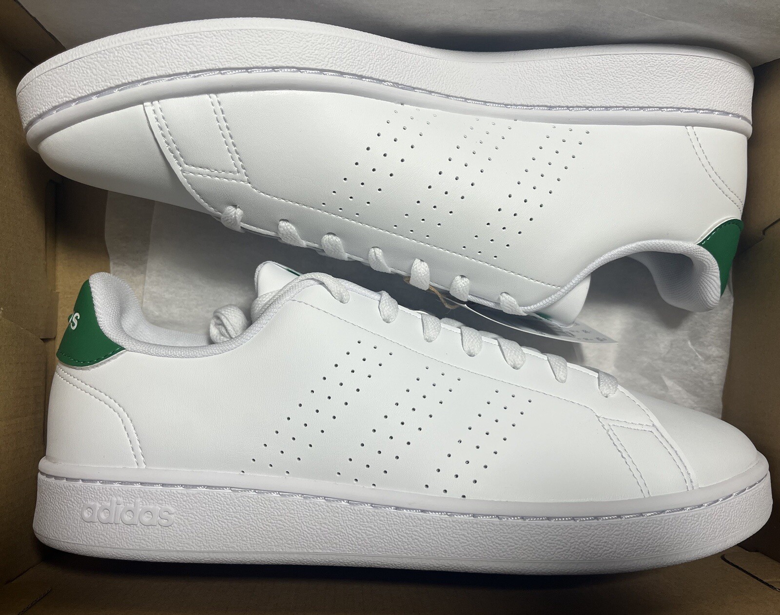 Adidas Advantage Base White Green Mens Sz 10 NEW W Box/tag FREESHIP GZ5300