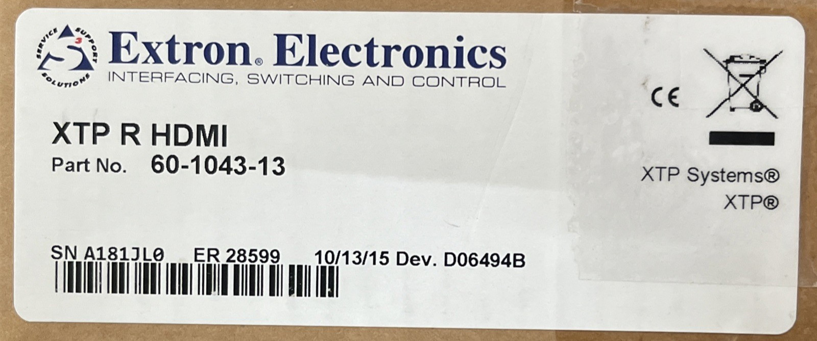 Extron Electronics XTP R HDMI New With Adapter 60-1043-13