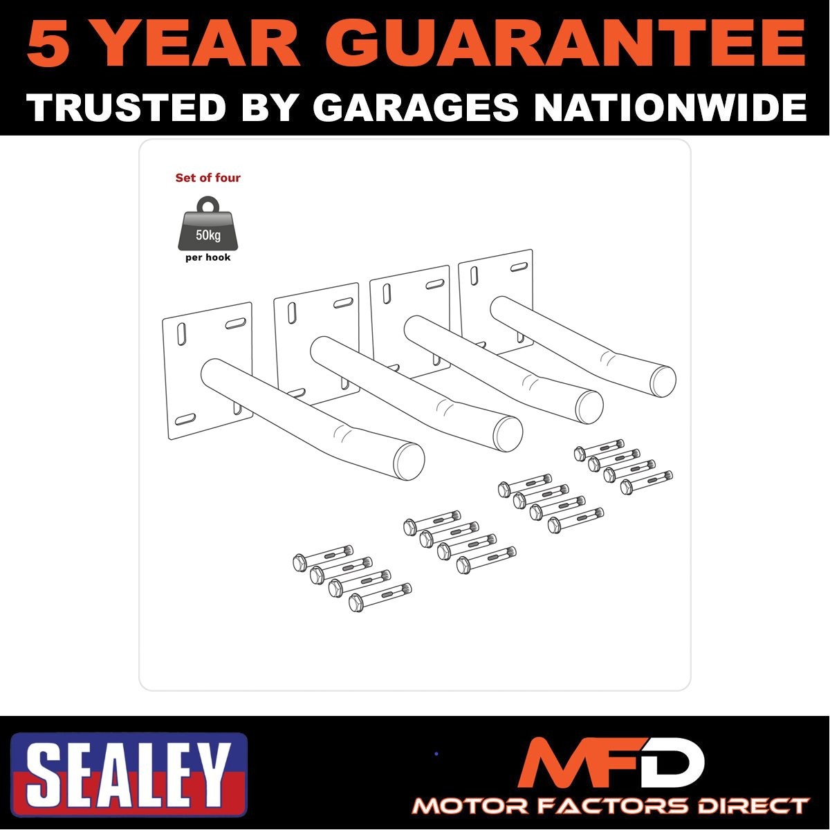 Sealey Wall Mounting Storage Hooks Set of 4 APWH