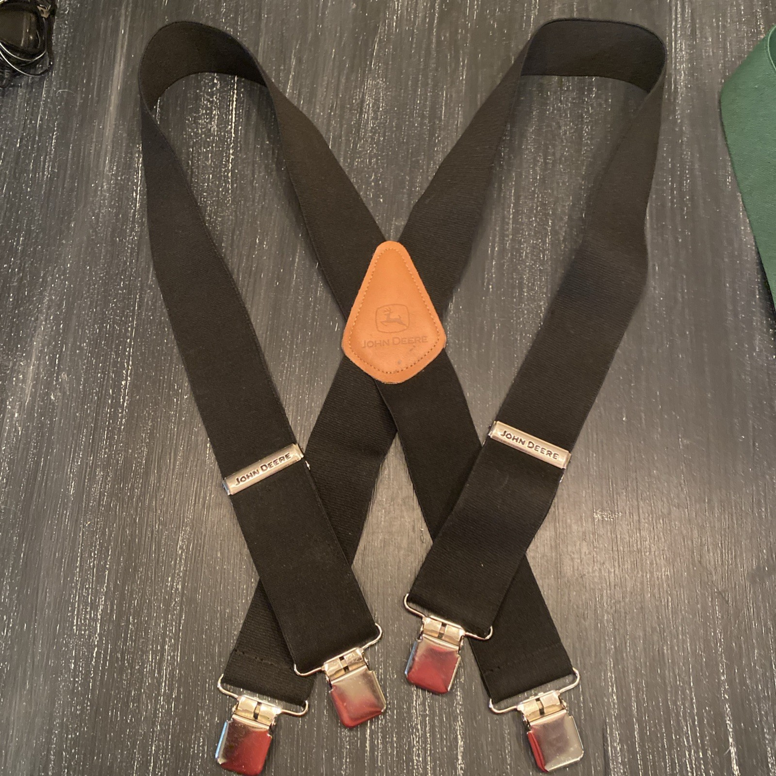 John Deere Men's Black Suspenders 2" Wide EUC