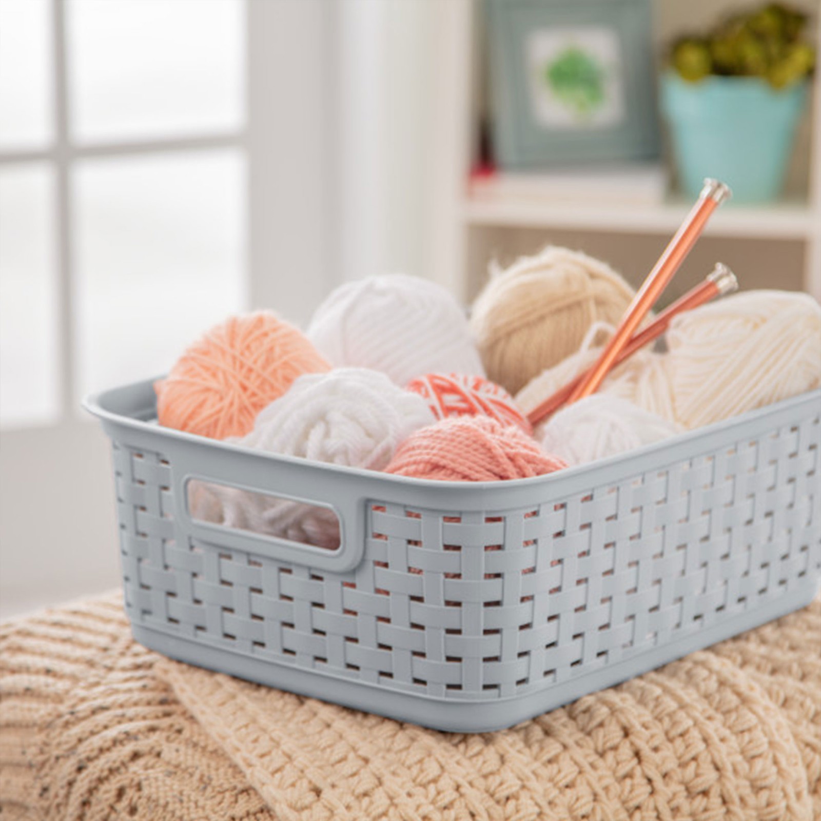 Sterilite Short Weave Wicker Pattern Storage Container Basket, Gray (12 Pack)