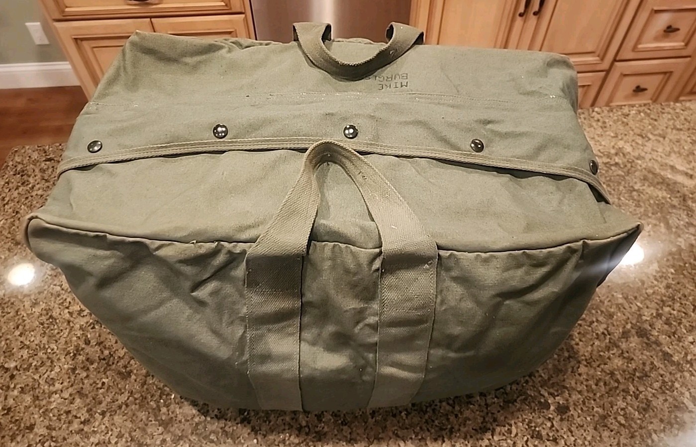 Kit Bag Flyers Sage Green US Military Duffle Vtg Canvas Zipper 22" x 13" x 16"
