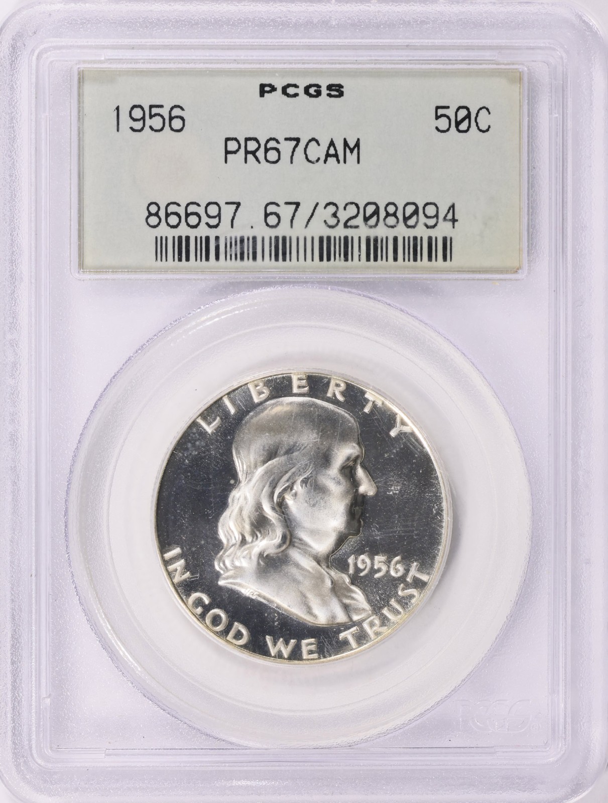 1956 Franklin Half Dollar Proof, Silver 50c PCGS PR67 Cameo (OGH) Generation 3