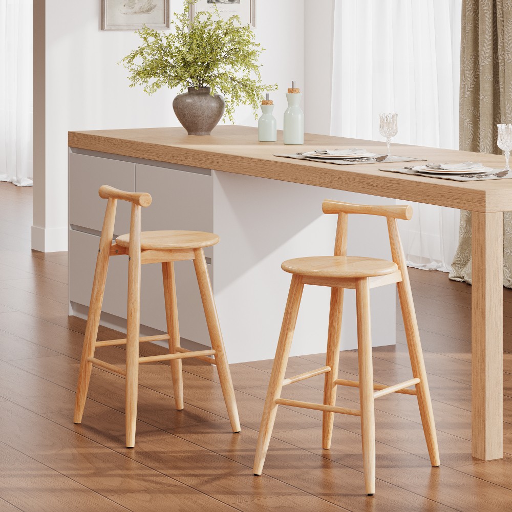 2PCS/Set Grove Indoor Rubberwood Barstools Natural Finish Comfortable Round Seat