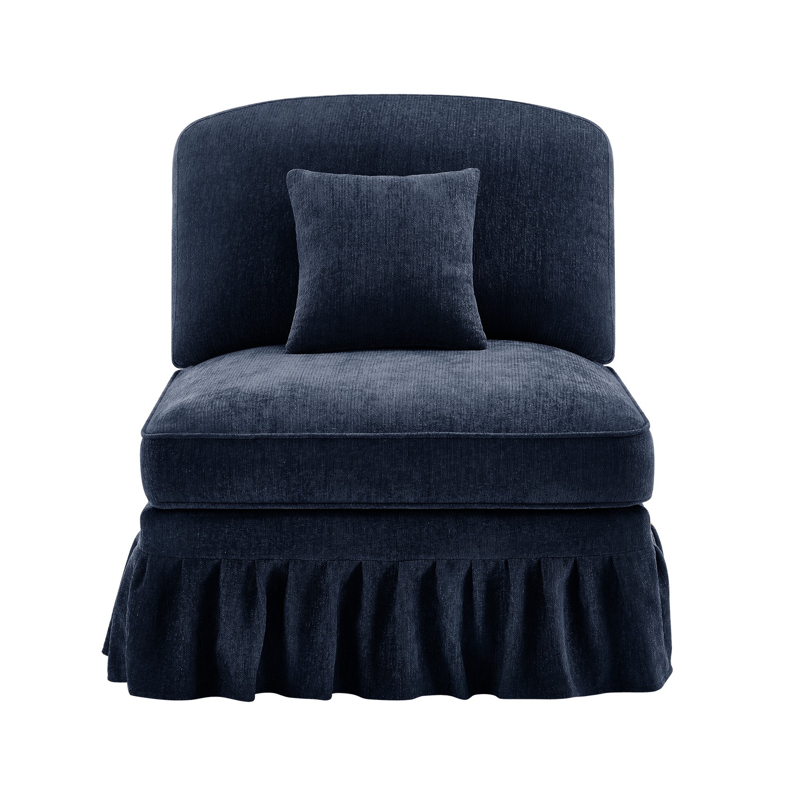Blue Chenille Cloud Couch Armless Sofa w/ Removable Skirt & Pillow, 1 Seat