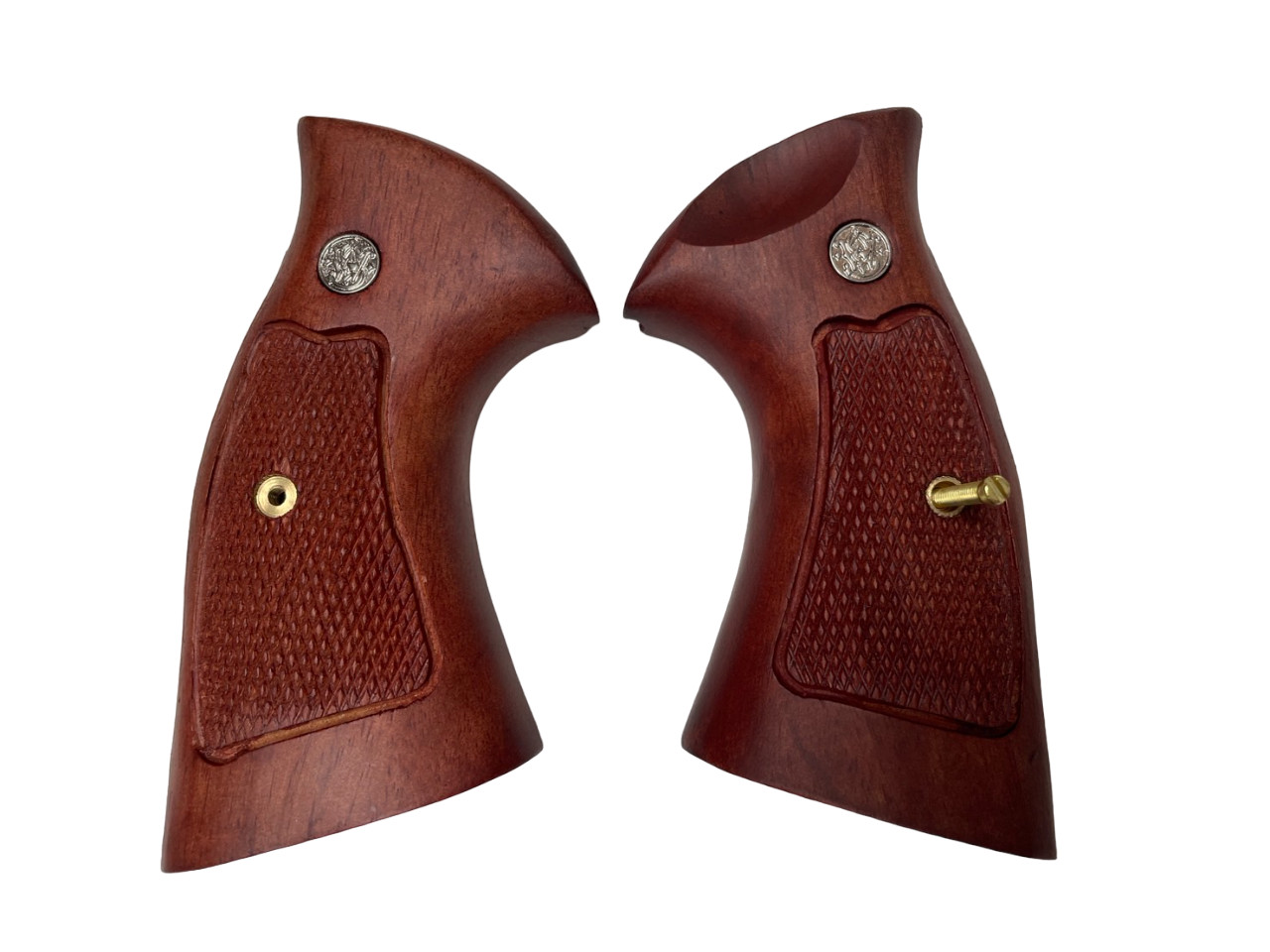 New Checkered Hardwood Grip for S&W K/L Frame Square Butt Revolver Opened Back