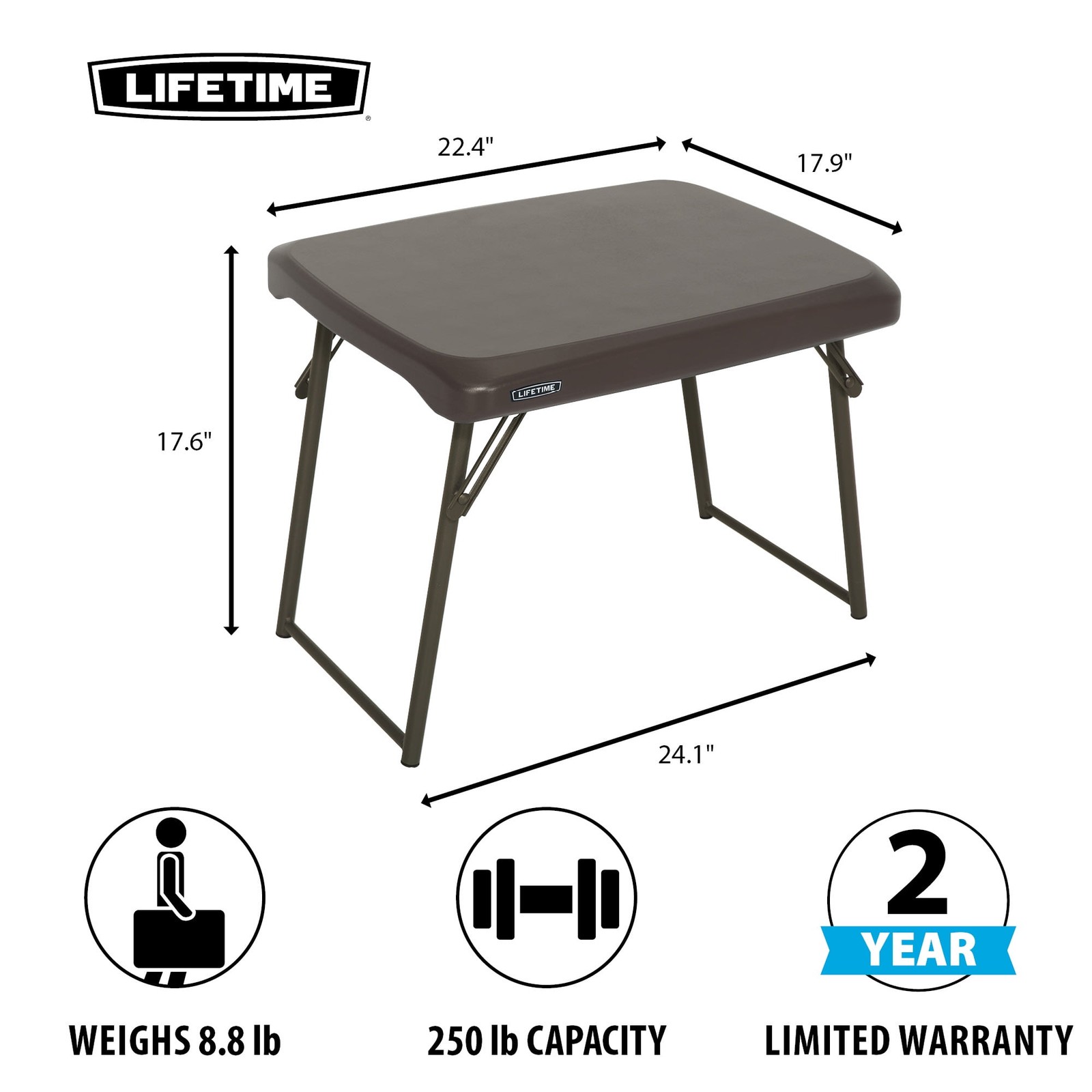 Lifetime 24 inch Compact Rectangle Folding Table, Indoor/Outdoor Light