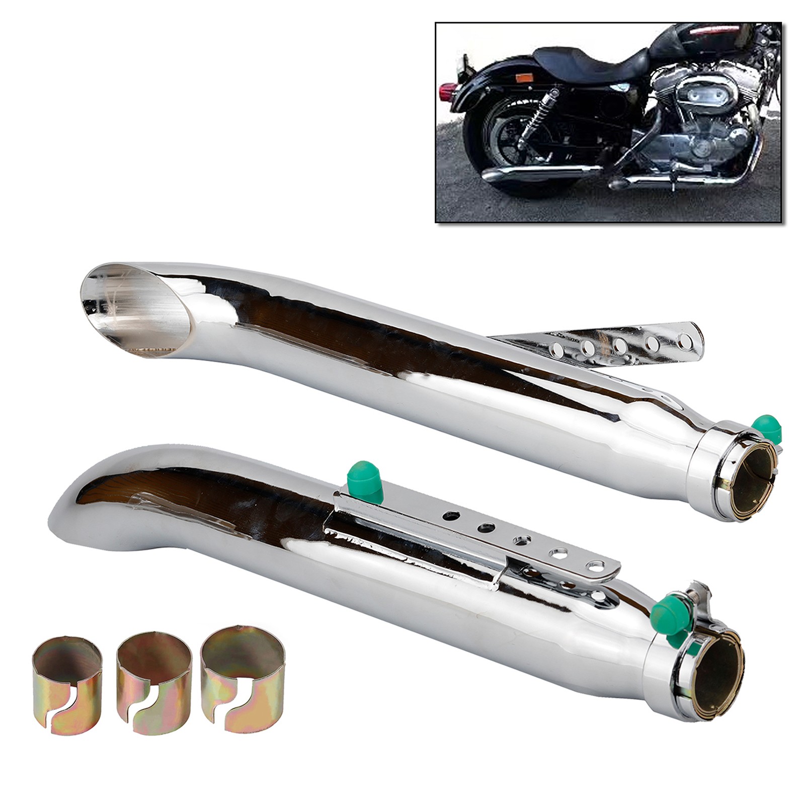 2X 20" Motorcycle Slip-On Exhaust Pipe Muffler For Harley Cafe Racer Bobber
