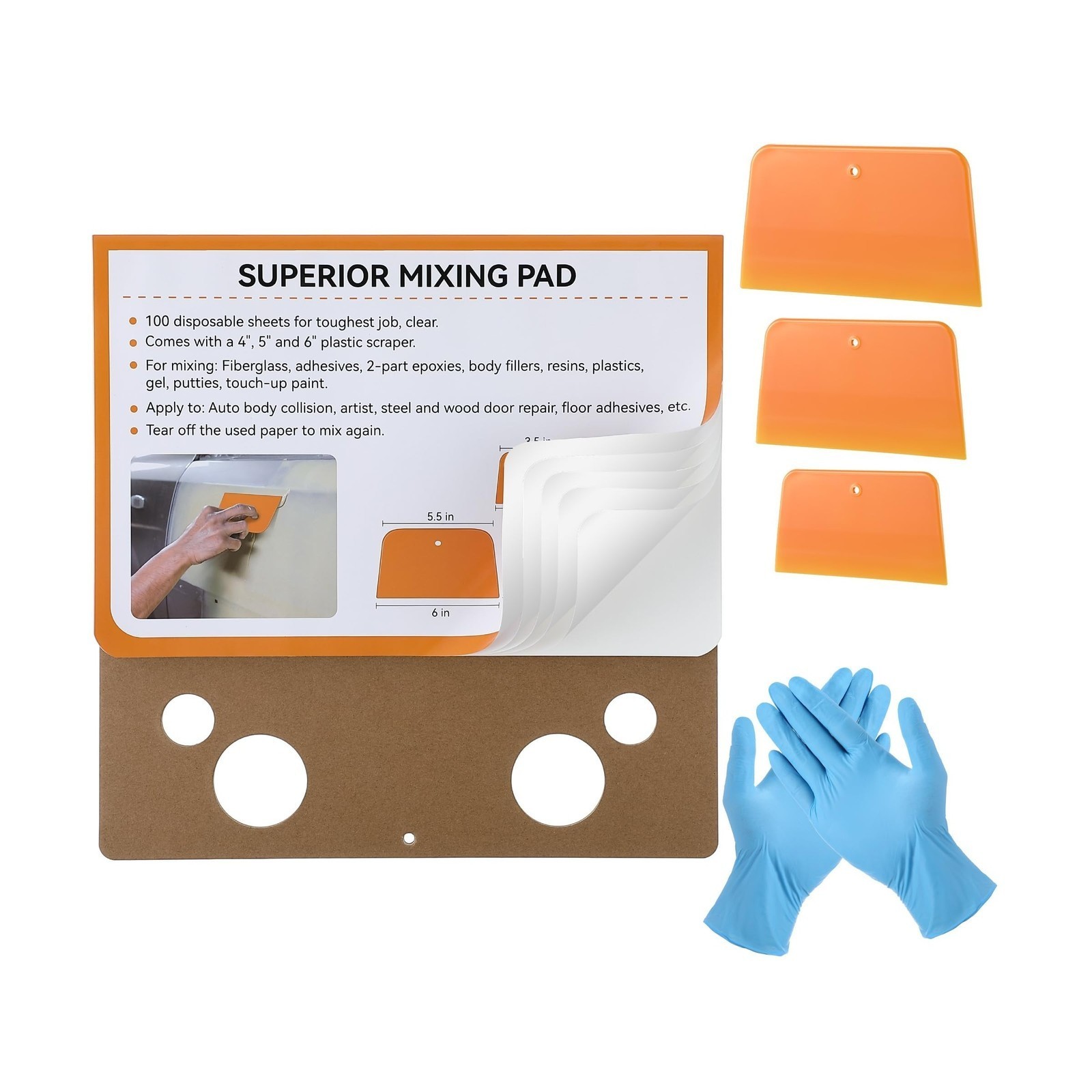 Body Filler Mixing Board Kit - w/ 12x12 Pad, Scrapers, Gloves, 5PCS