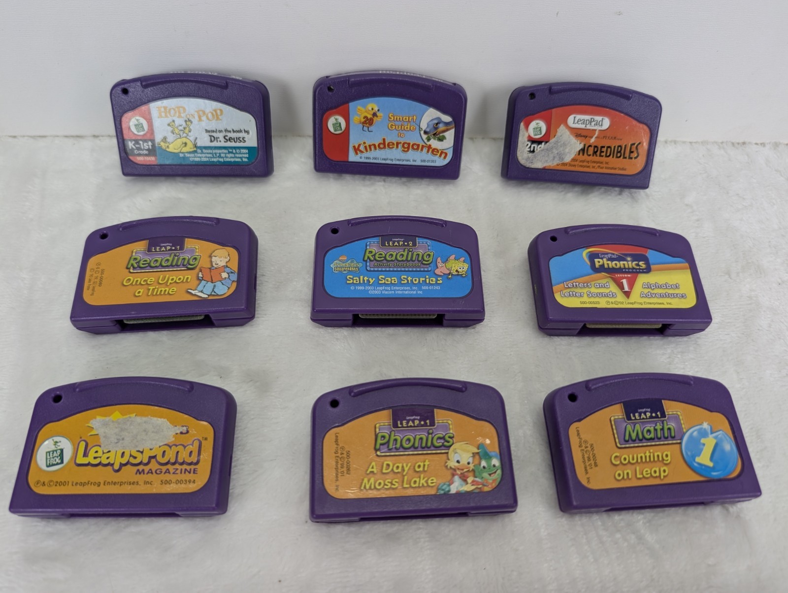 Leap Frog Game Cartridges Lot SpongeBob Incredibles Dr Seuss Hop Math Reading