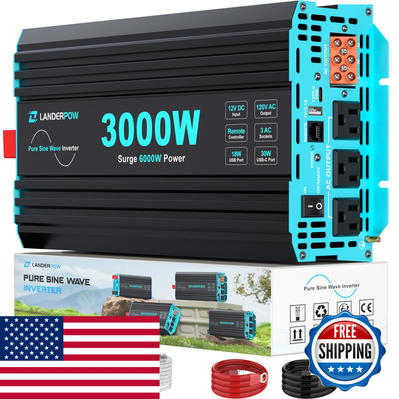 Landerpow 3000 Watt Pure Sine Wave Inverter 12V Dc To 120V Ac For Rv Truck
