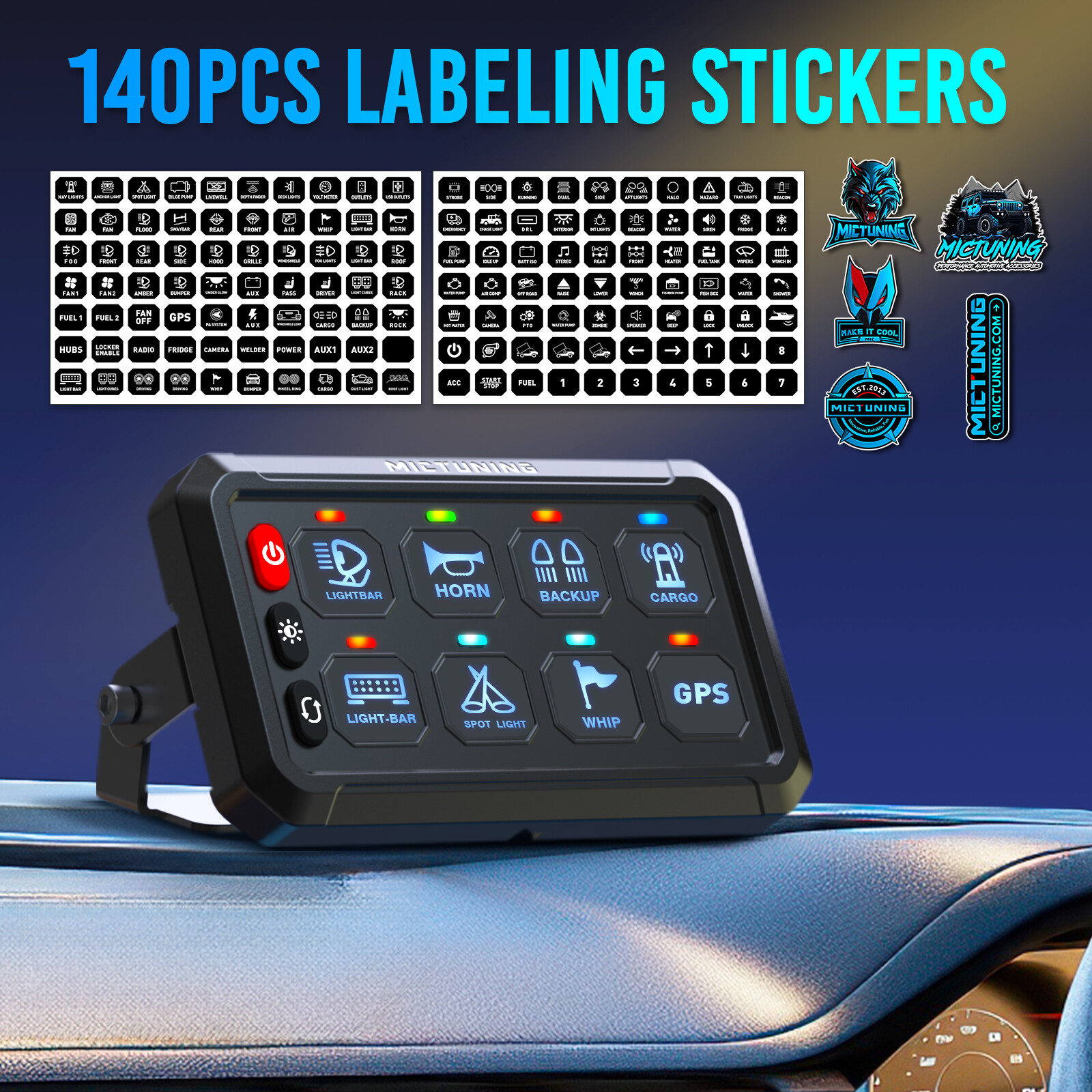 MICTUNING 8 Gang Switch Panel LED Circuit Control Relay System Box Truck Marine