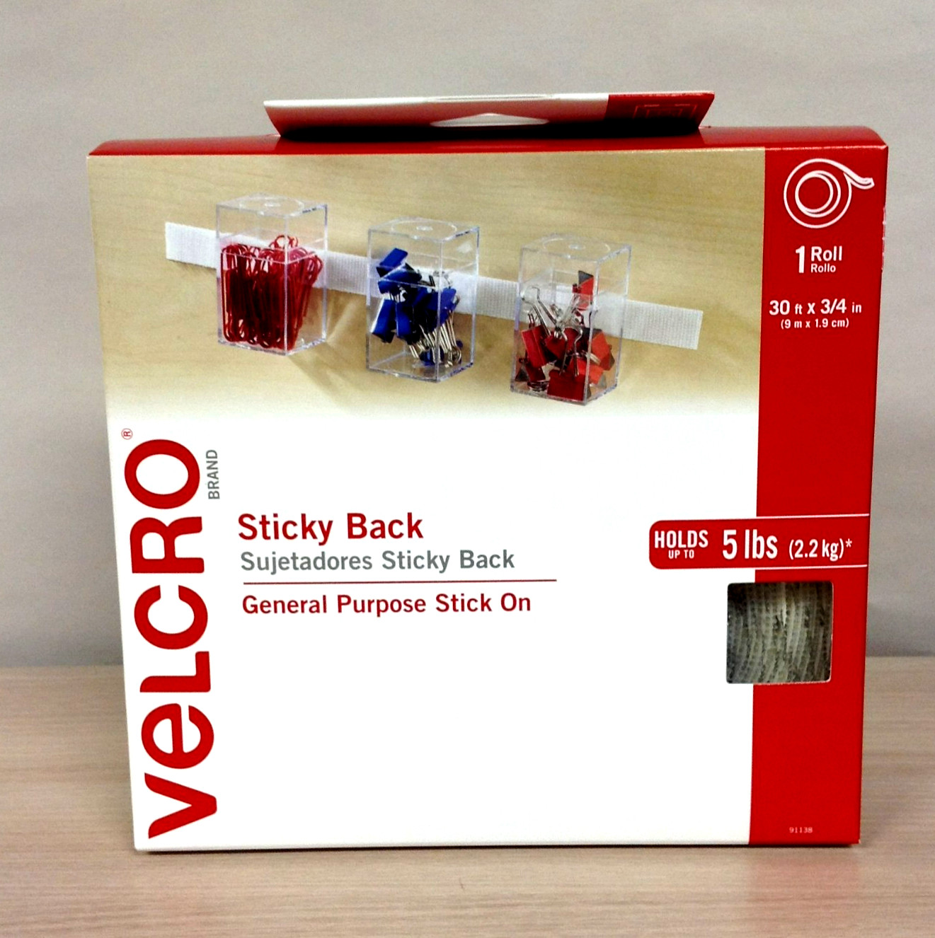 Velcro Brand 91138 Sticky-Back Hook and Loop Fasteners 3/4" X 30' Roll WHITE New