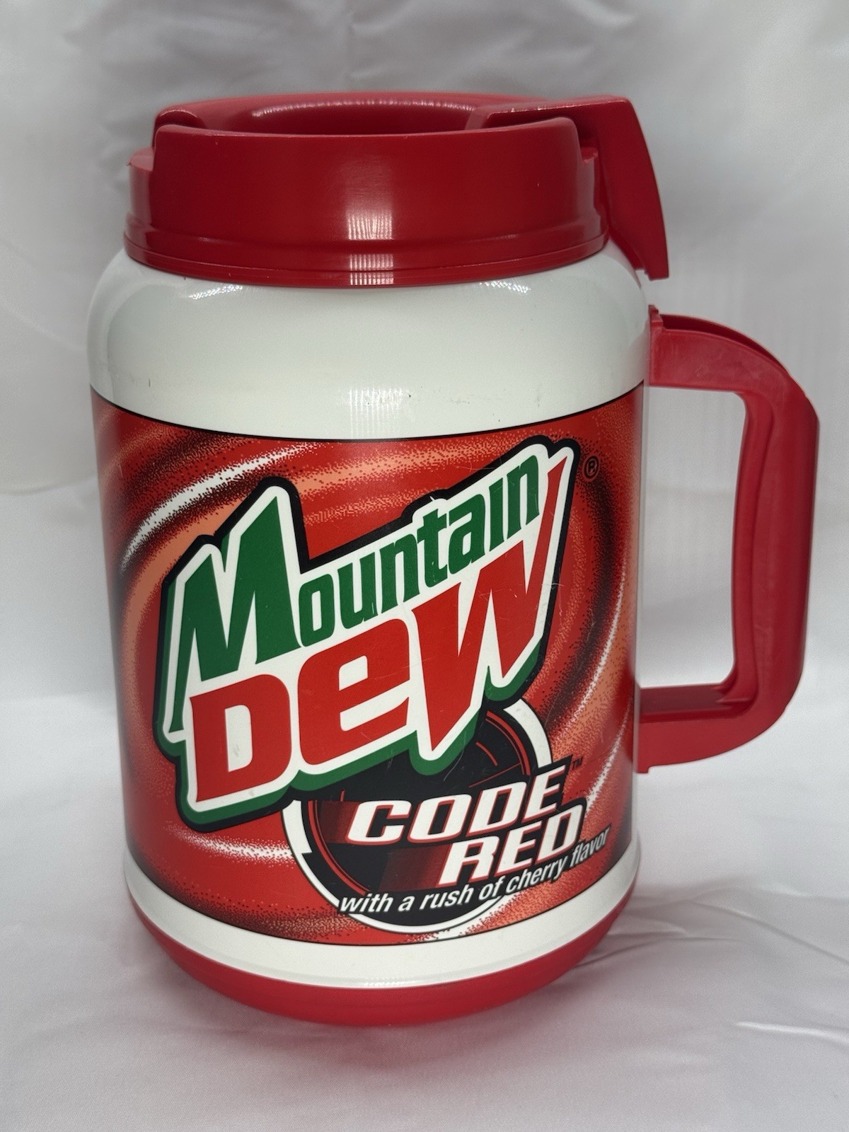 Whirley 64 oz Reusable Red Plastic Mountain Dew Code Red Soda Travel Jug Mug Cup