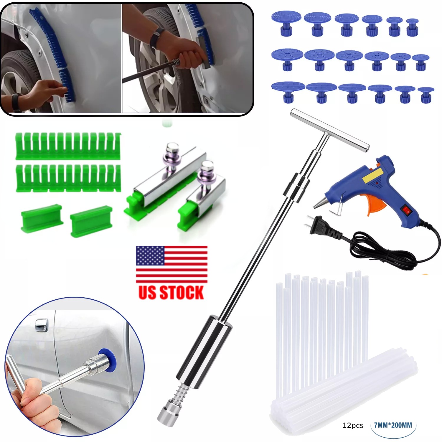 Car Body Paintless Dent Repair Puller Remover Kit Dint Hail Damage Lifter Tools