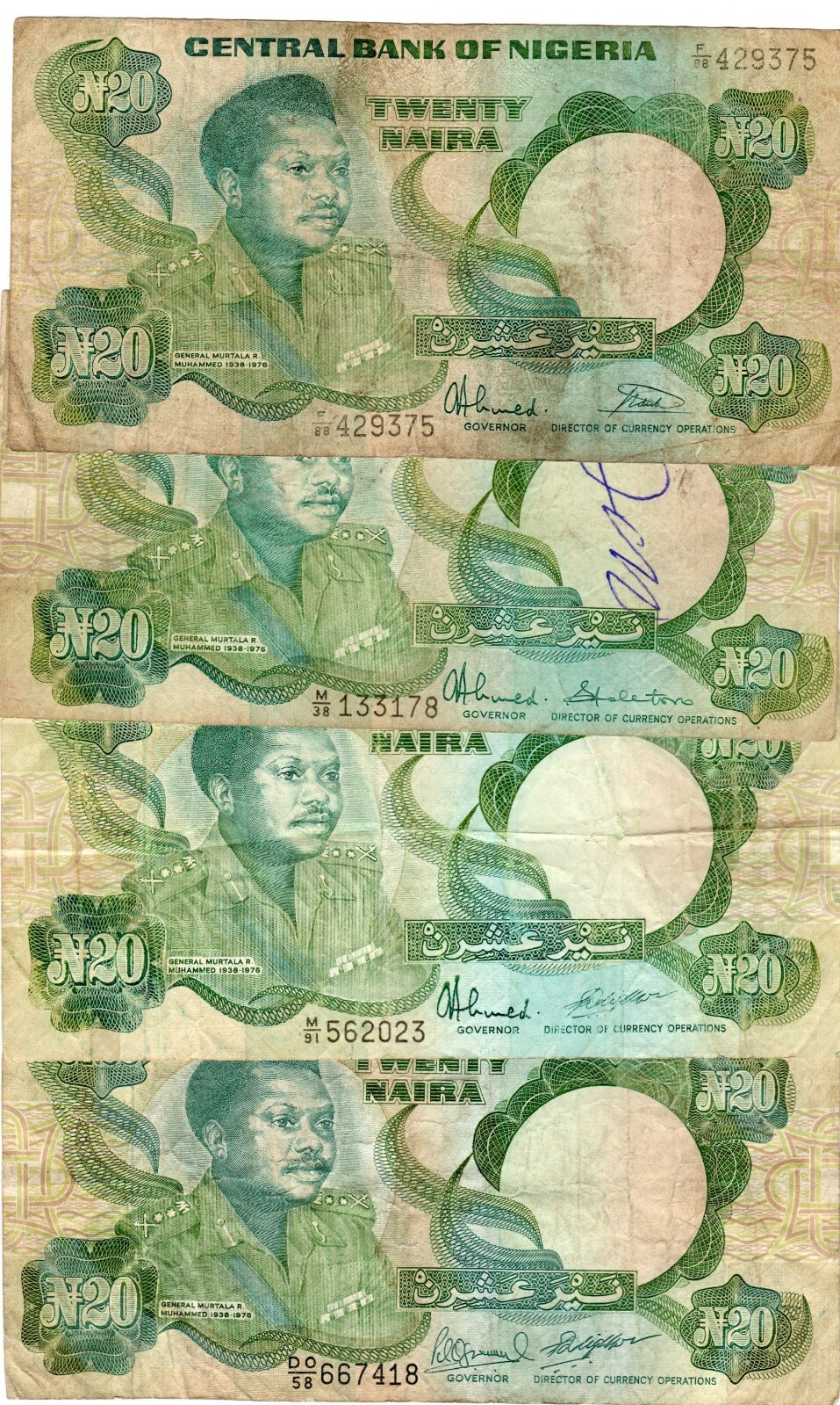 Banknote Nigeria 20 Naira P26, eight different varieties