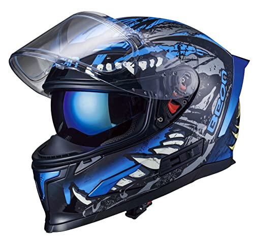 (XL, Glossy Blue) Full Face Motorcycle Helmet, Street Bike Helmet with Clear & T
