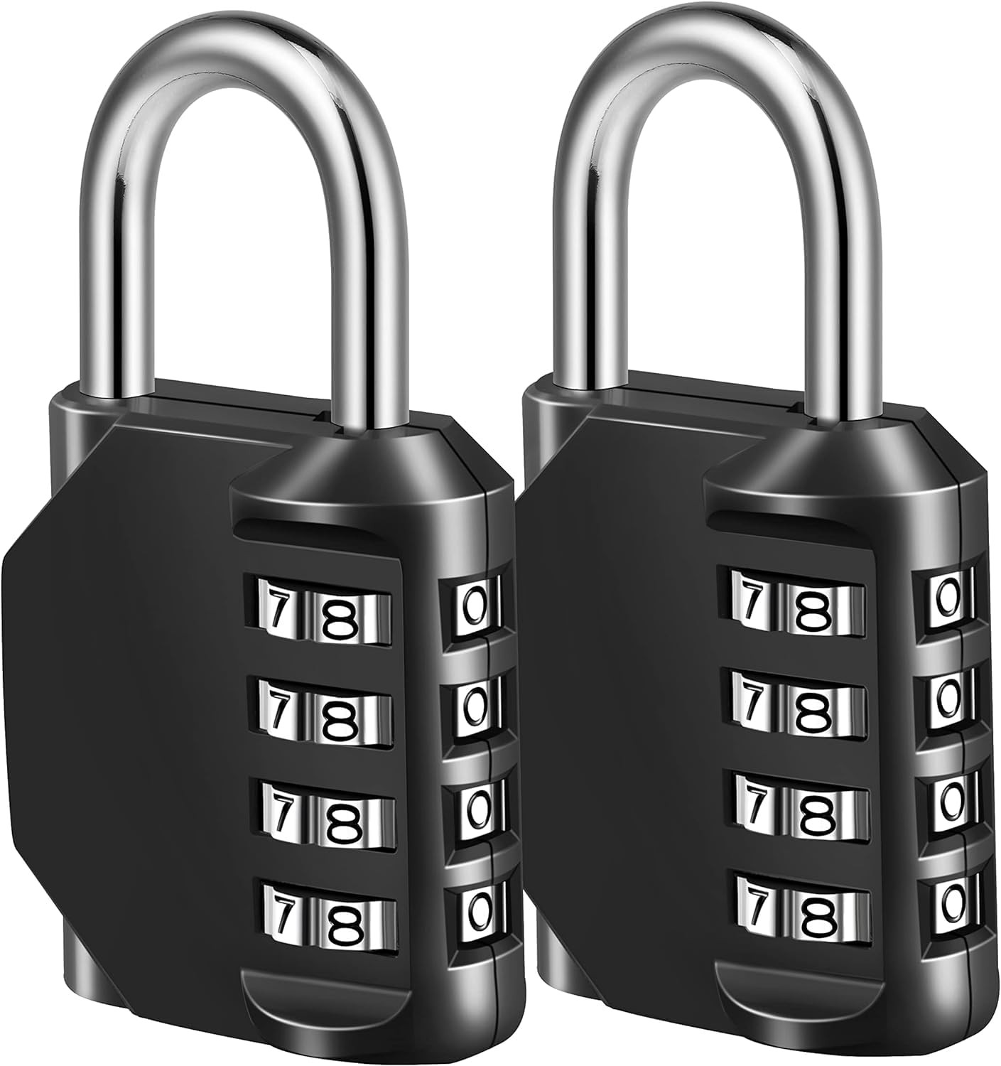 Fayleeko Combination Lock, 4 Digit Padlock for School 2 Pack, 2 Black