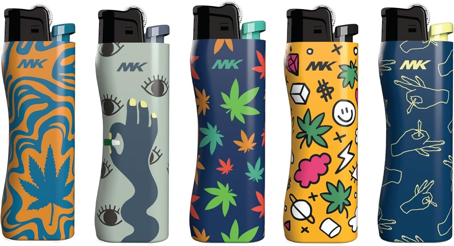 MK REFILLABLE ERGONOMIC PLANT SERIES GRIP PRO LIGHTERS PACK OF 5