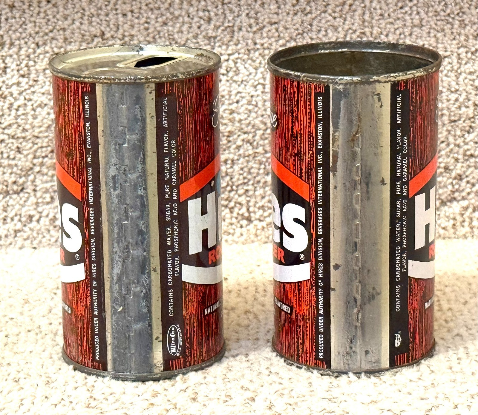 *Clean* Two Different Hires Root Beer Pre-Zip Code Soda Cans