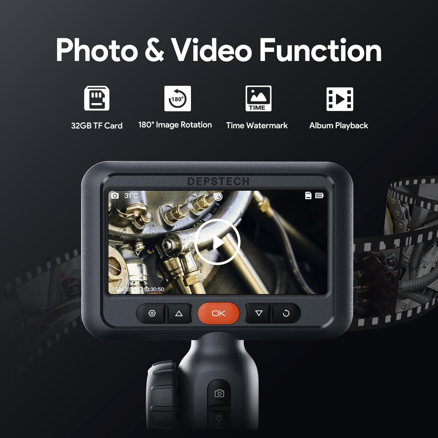Articulating Borescope Camera with Light: Dual Lens Industrial Endoscope with 4.