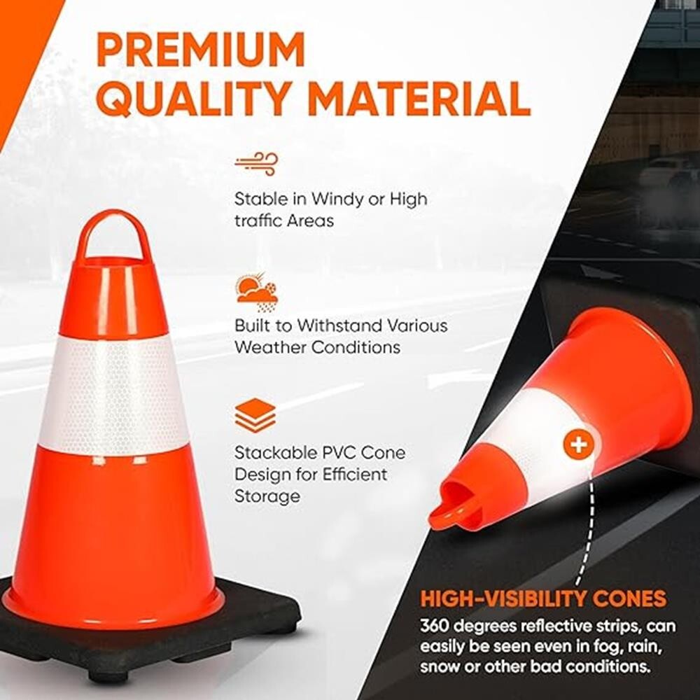 Pyle 12" PVC Cone - 12 Pieces High Visibility Structurally Stable for Traffic