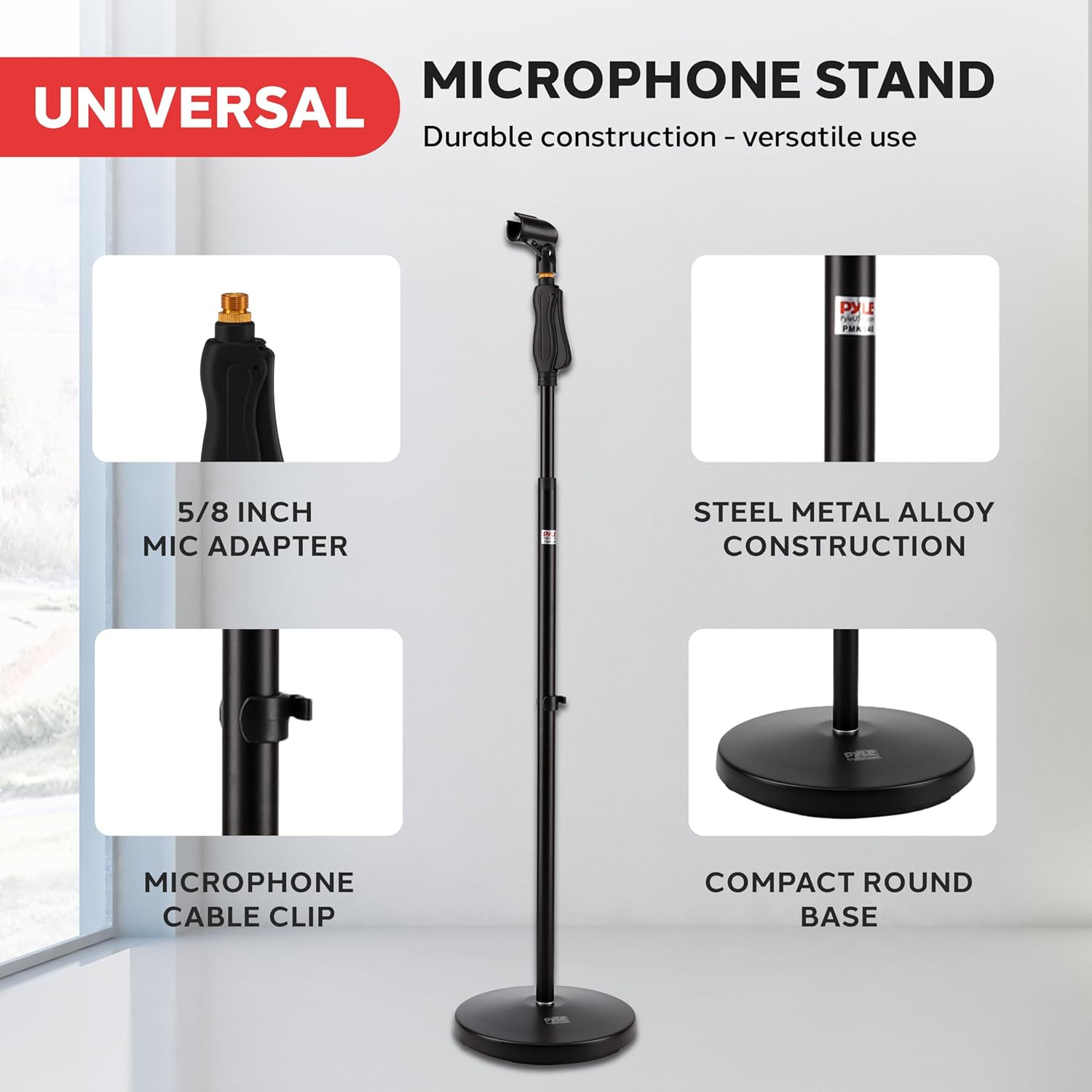 Universal Microphone Stand - M-6 Mic Mount Holder and Height Adjustable from 27.