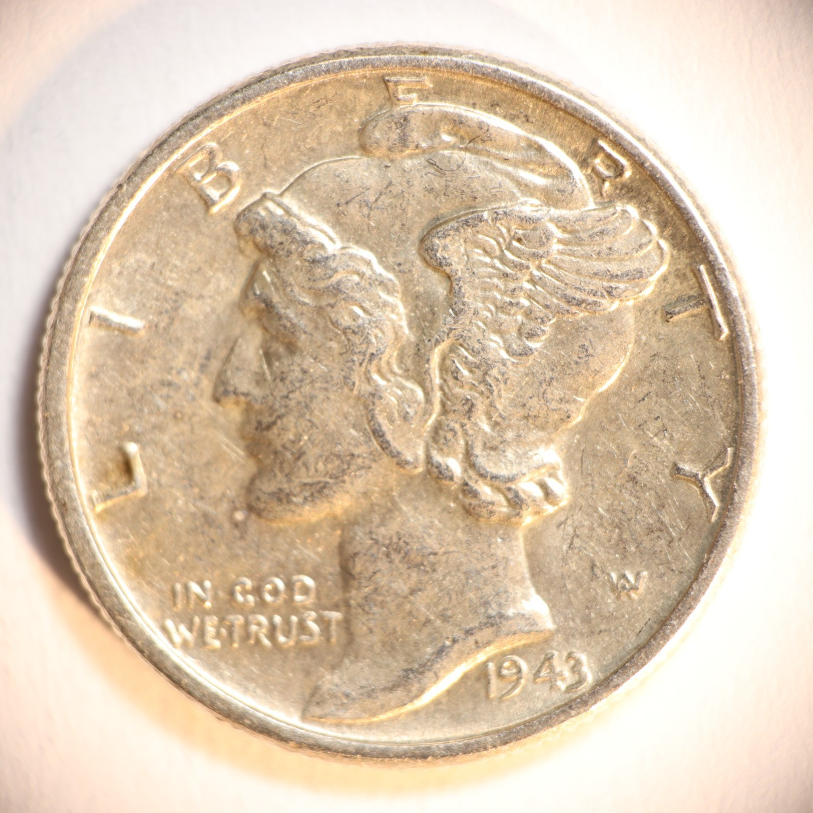 1943 P Mercury Dime 10C Cents Coin Silver, AU++!