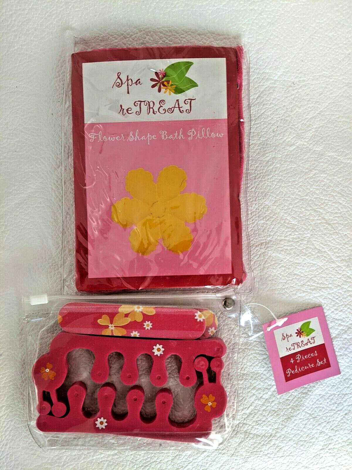 Spa Flower Shaped Pillow Pink 2 Toe Separator 2 Emery Board Manicure Pedicure