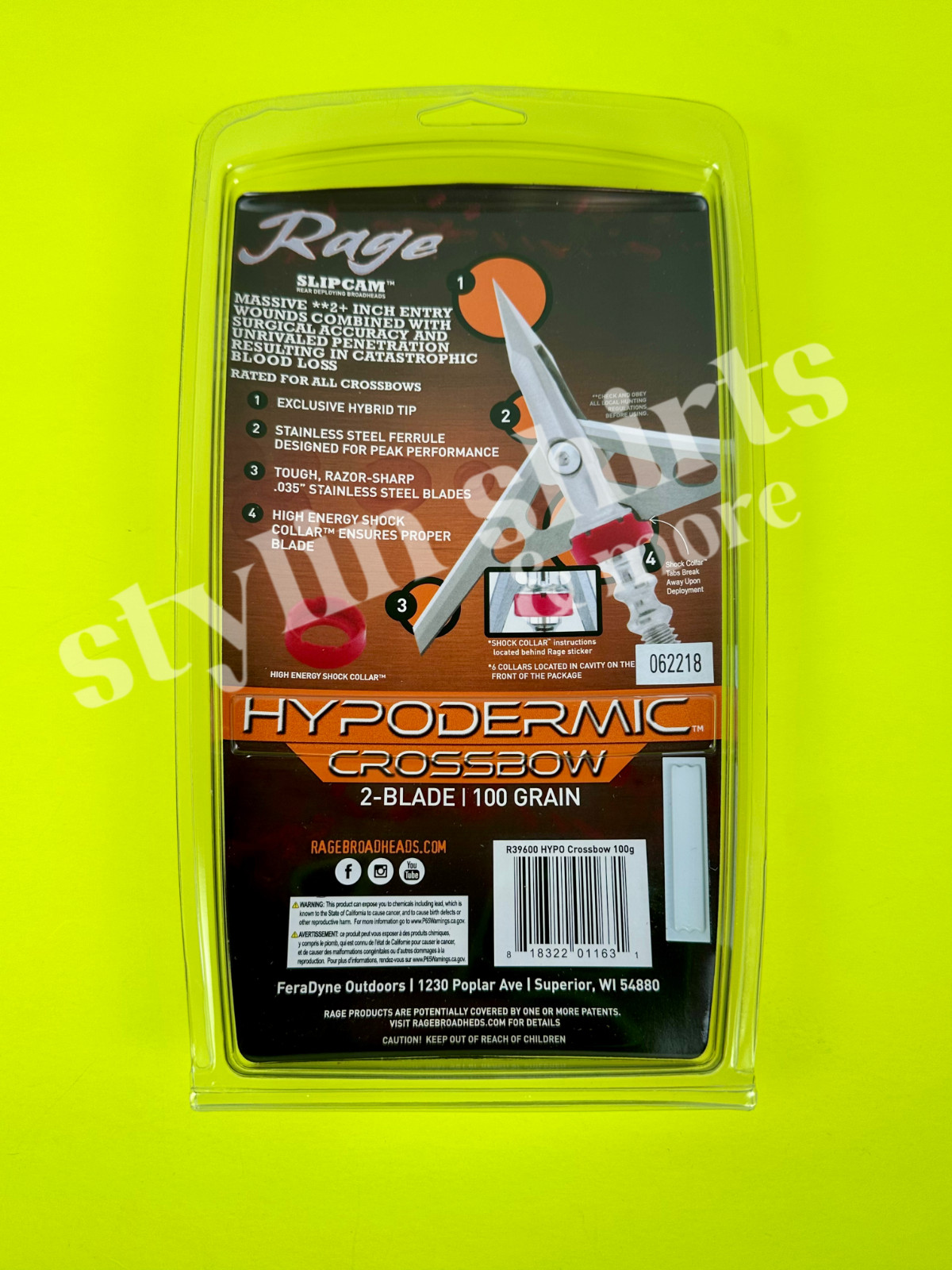 4 Rage CROSSBOW Hypodermic shock collars 2 Blade Broadheads 2" Cut 100 grain