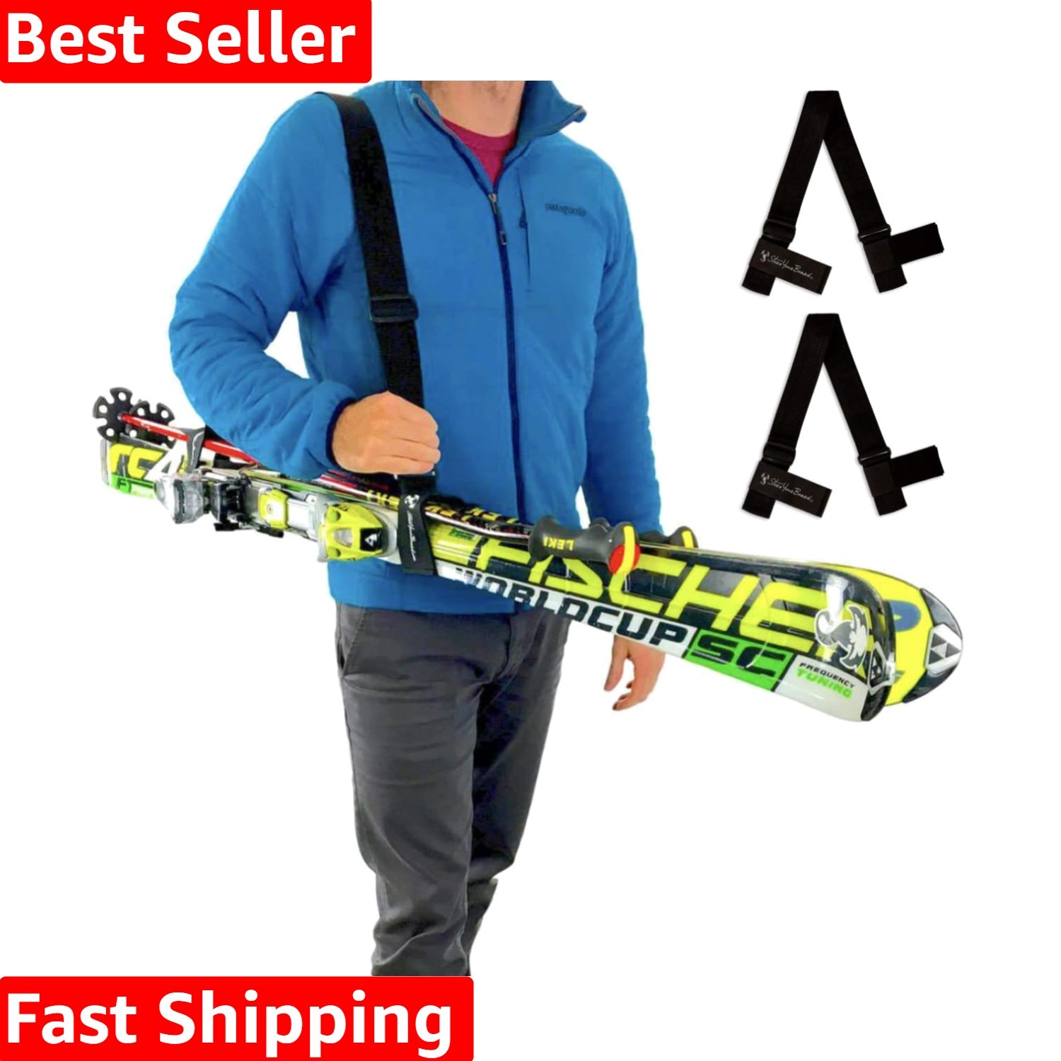 Heavy-Duty 2-Pack Ski Straps for Hands-Free Transport - Weather-Resistant Design