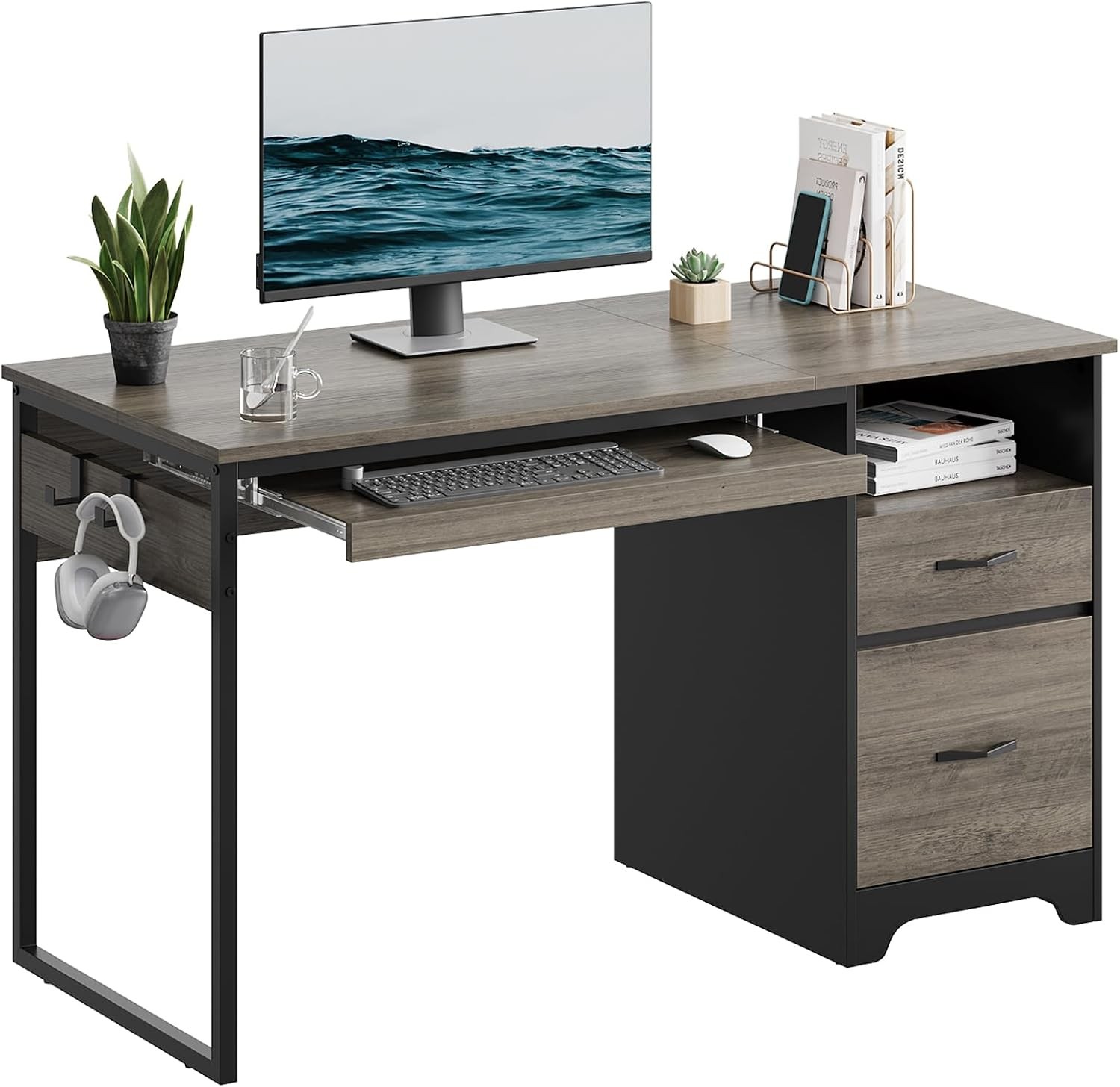 48” Computer Desk with Drawers, Office Desk with Storage, Industrial Wood