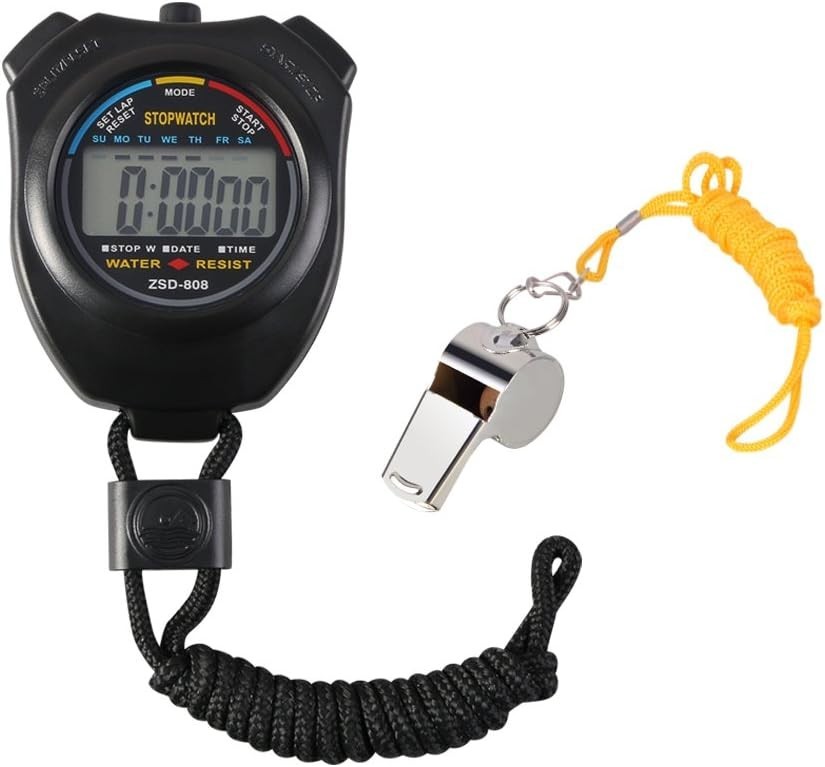 Silent & Portable Digital Stopwatch Timer + Whistle - Perfect for Coaching