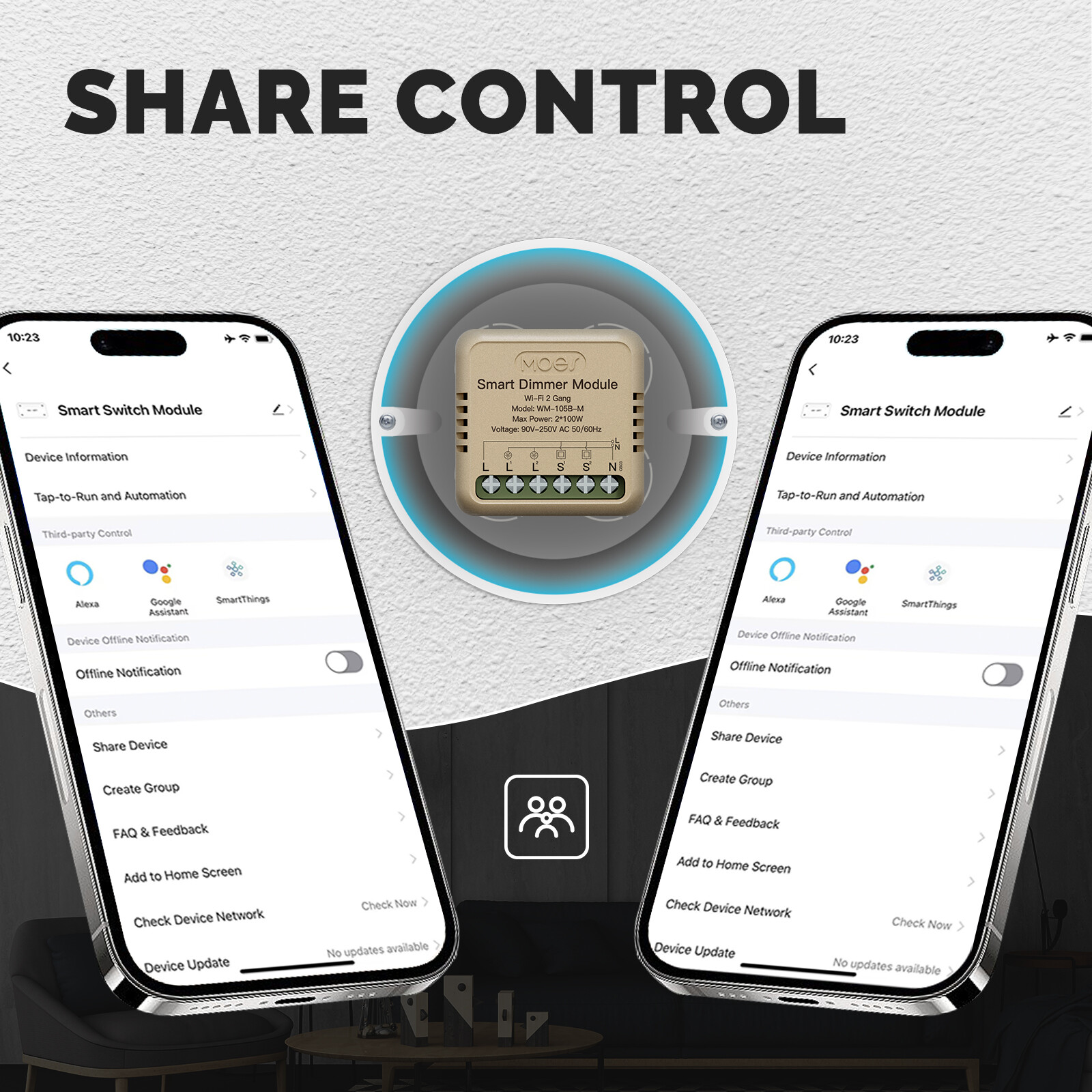 MOES WiFi Smart Mini Light Dimmer Switch Module 3-Way Alexa Google APP