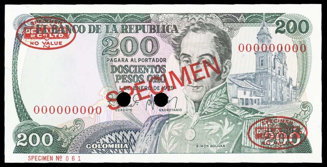 Colombia P419sv2, Specimen Banknote.