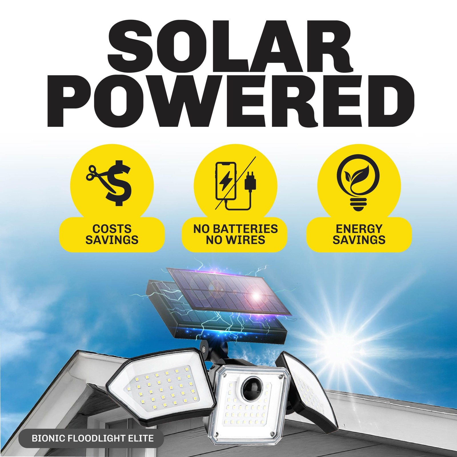 Bionic Flood Light 2 Pk Solar Lights Outdoor Waterproof, Ultra 2 Pack, Black