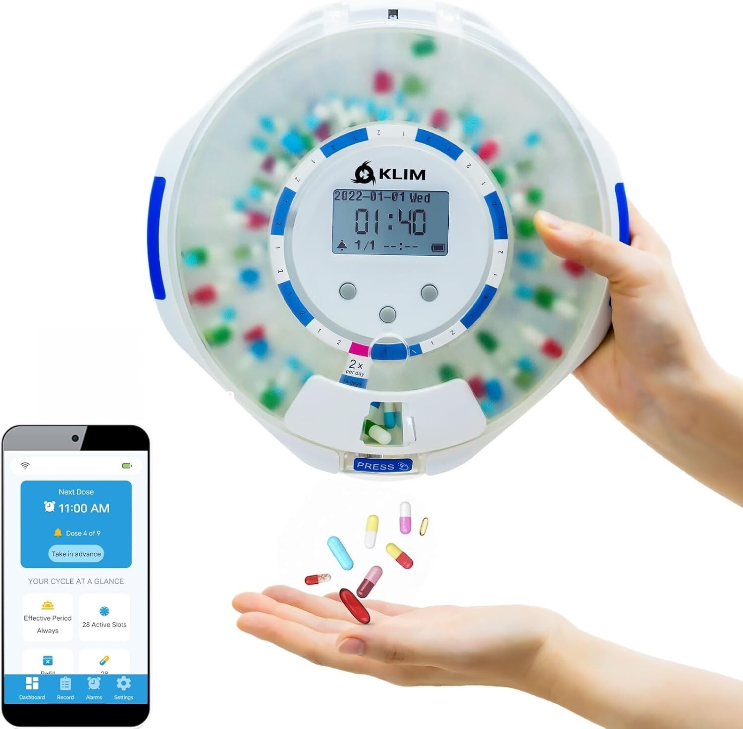 KLIM Smart 28 days Pill Dispenser Machine with Alarm + WiFi App Monitoring (New)