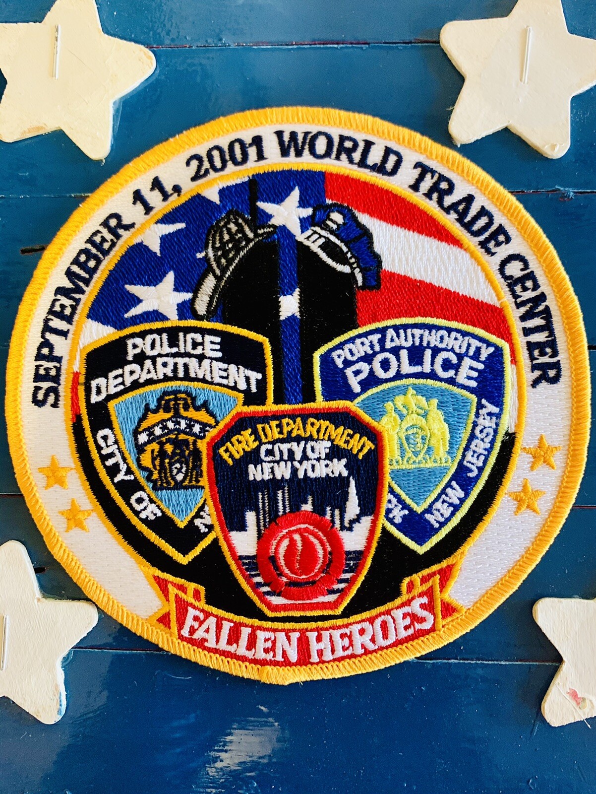 10" Patch Fallen Heroes Fire Police New York Never Forget 9-11 Embroidered NEW