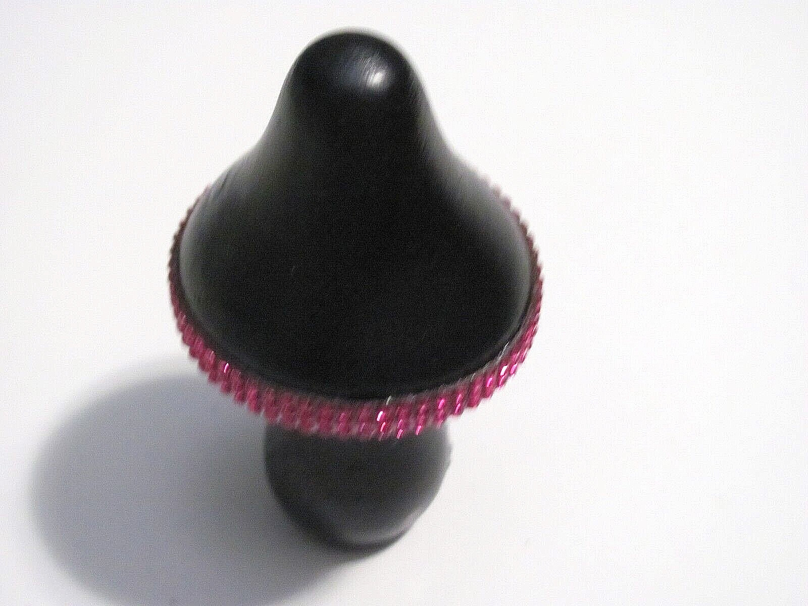 HAND DECORATED 3.5 INCH BLACK WOODEN MUSHROOM WITH PINK RHINESTONE ACCENTS