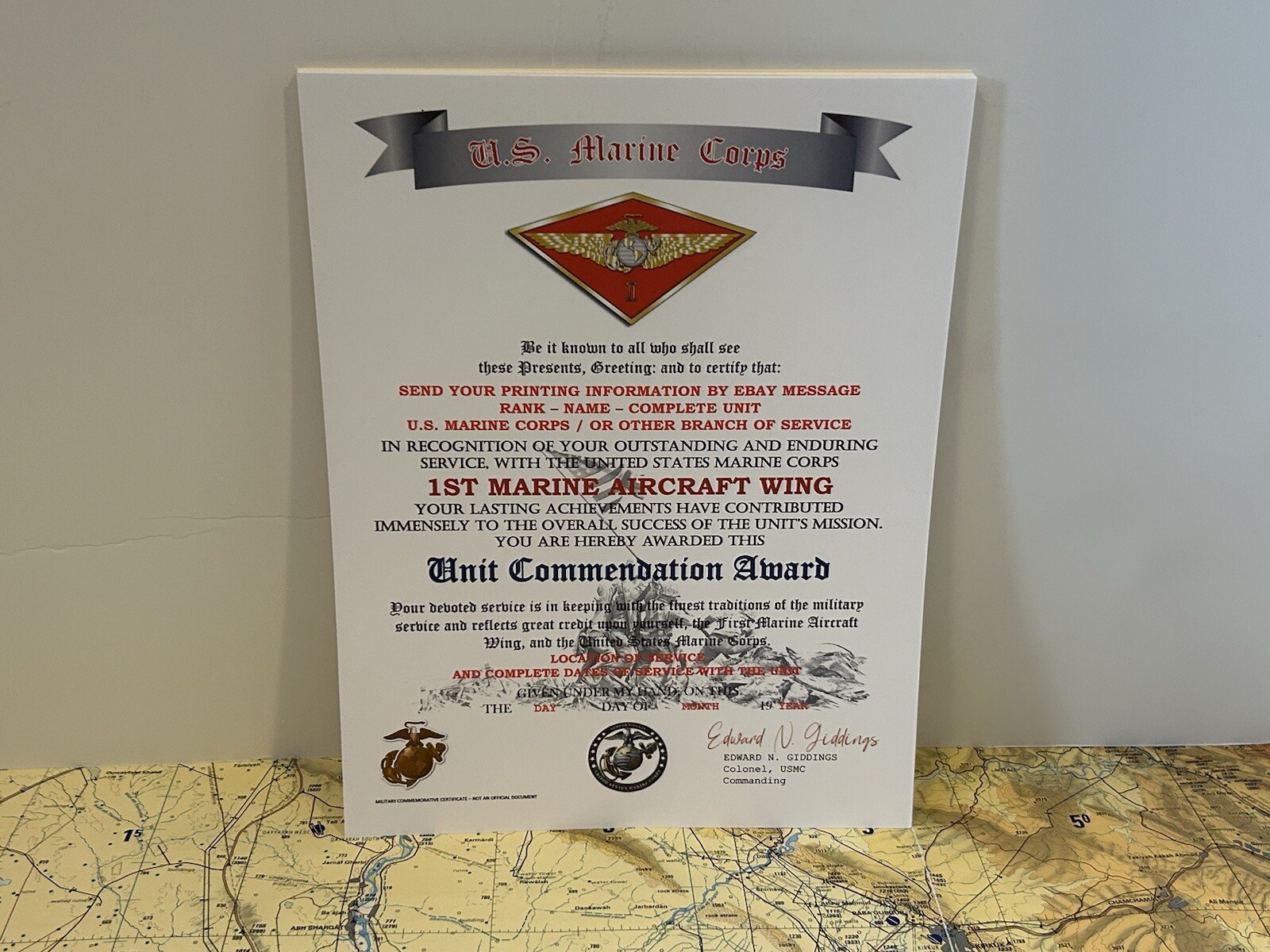 U.S.M.C. / 1ST MARINE AIRCRAFT WING - UNIT COMMENDATION AWARD CERTIFICATE